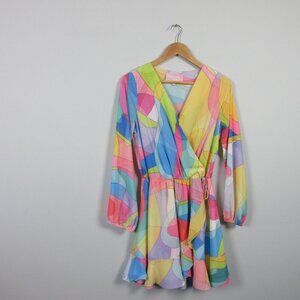 Sincerely Ours Mini Dress S Multicolor Pastel Wrap Babydoll Cocktail Party 310